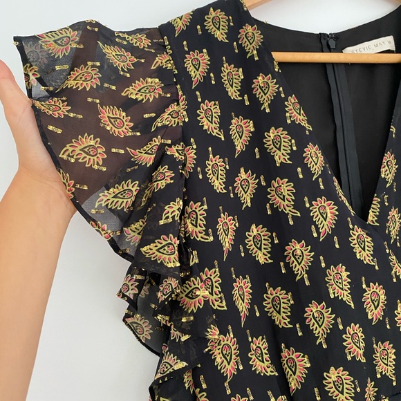 Boho Wrap Dress Ruffle Gold Black S / US 4 - Picture 7 of 12